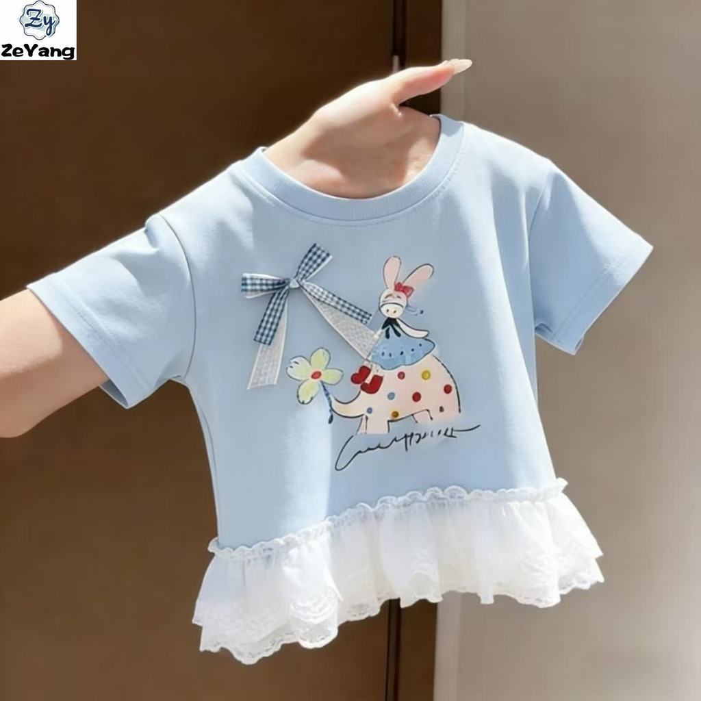 [ZY] 70-140 พร้อมสต็อกเด็กผ้าฝ้ายแท้แขนสั้นเสื้อยืดลูกไม้การ์ตูนสั้น T Baby Casual Bottoming เสื้อ All-Match เสื้อผ้าเด็กแฟชั่น Fast Shipping