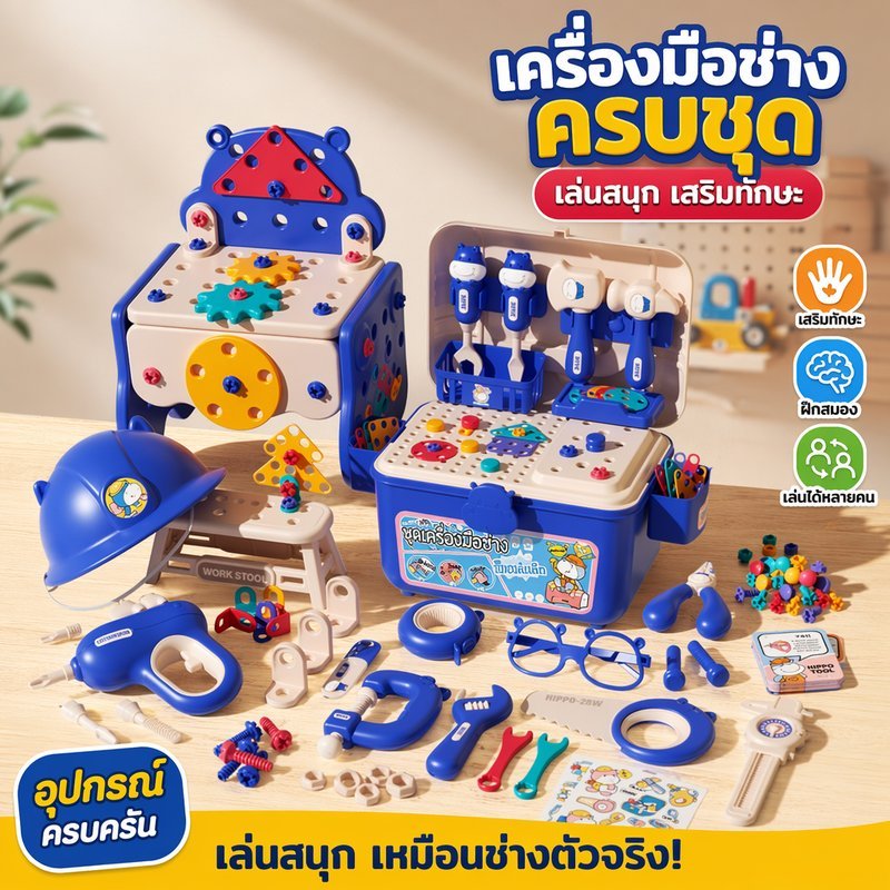 ของเล่นช่างเด็ก ชุดเครื่องมือช่างเด็ก สว่านไฟฟ้าของเล่น ชุดช่างจำลอง บทบาทสมมติ เด็ก3ปี