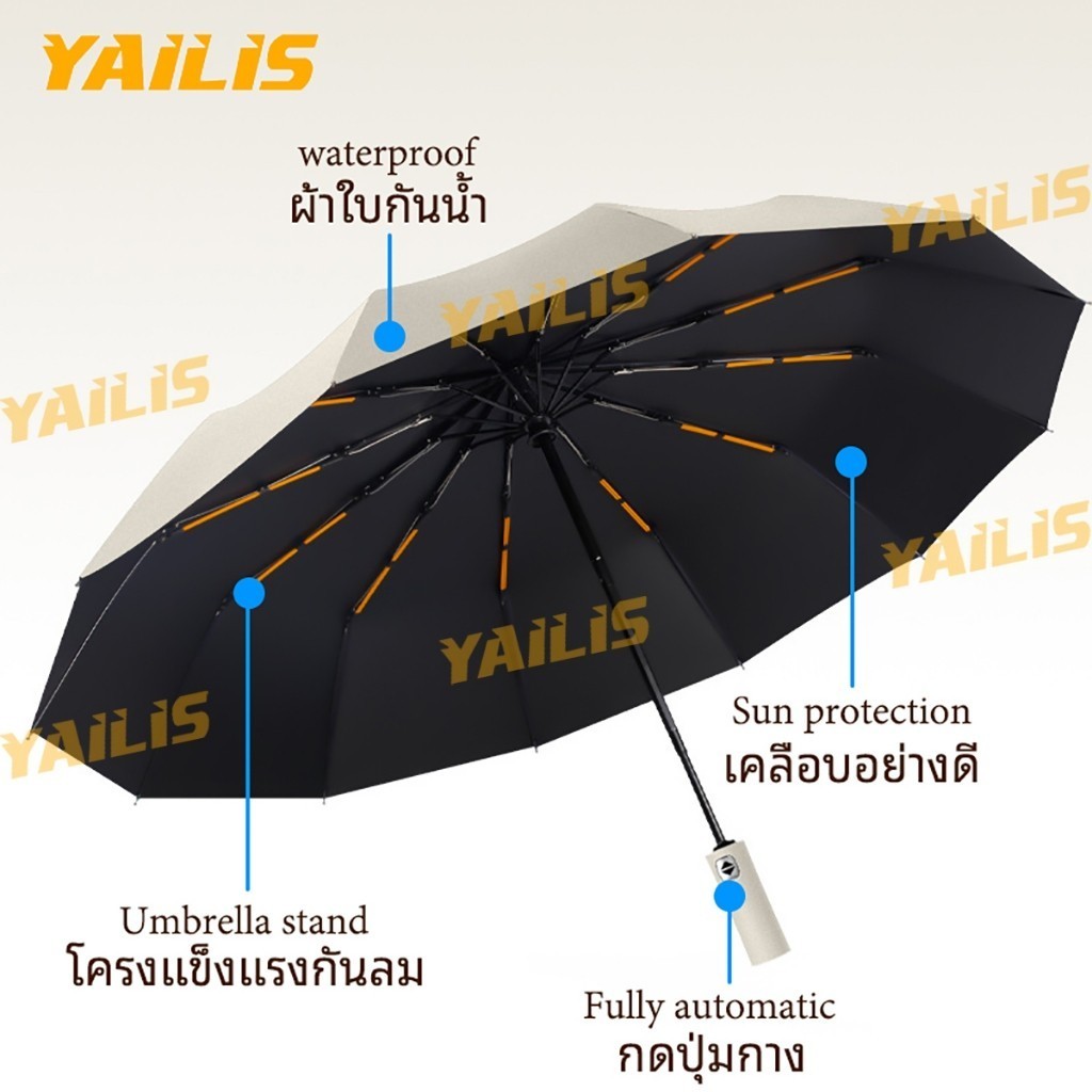 ร่ม auto แบบใหม่ YAiLiS ร่มพับอัตโนมัติโครงสร้างแน่นทนทาน รองรับการใช้งานกันแดด กันฝน และป้องกันรังสีUV