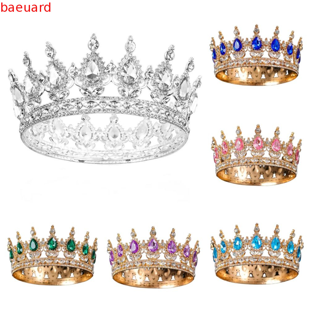 BAEUARD Baroque Pageant Crowns, Rhinestone ตกแต่งเค้กมงกุฎเจ้าสาว,โลหะเครื่องประดับคริสตัลหรูหรารอบ Queen Princess Tiara สําหรับผู้หญิง