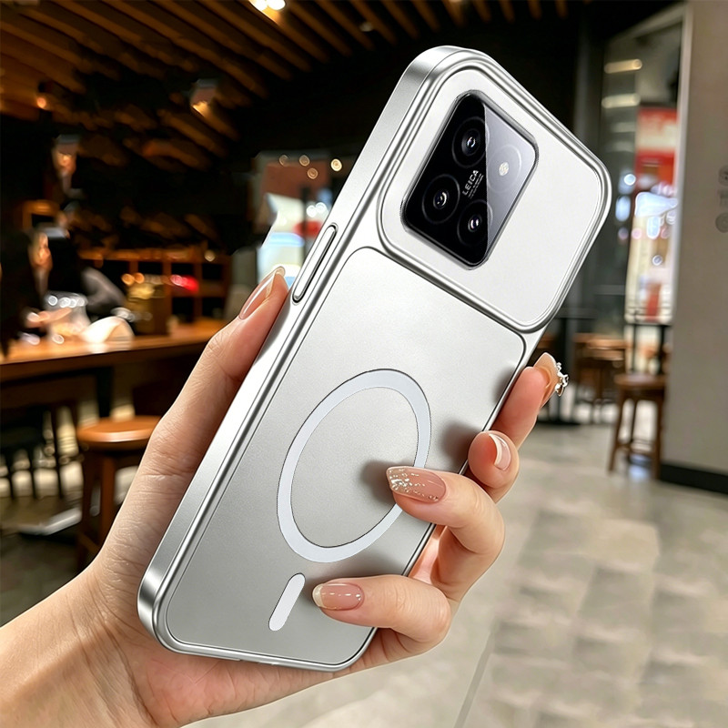 สําหรับXiaomi 14t 14 pro 14 ultra 5Gเคสโทรศัพท์Softcaseกันกระแทกใหม่ออกแบบความงามMatteโลหะเงินสําหรับสาวแม่เหล็ก DSCBS1