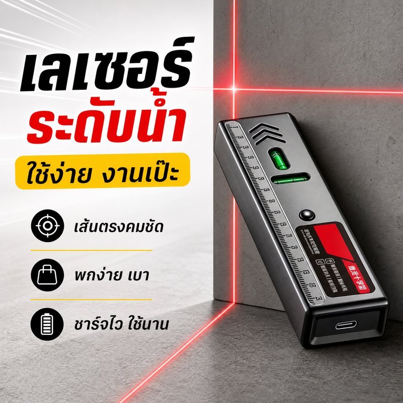 เลเซอร์วัดระดับ อินฟราเรด เลเซอร์กากบาท เส้นตรง แม่นยำ ระดับน้ำ งานก่อสร้าง ตกแต่งบ้าน