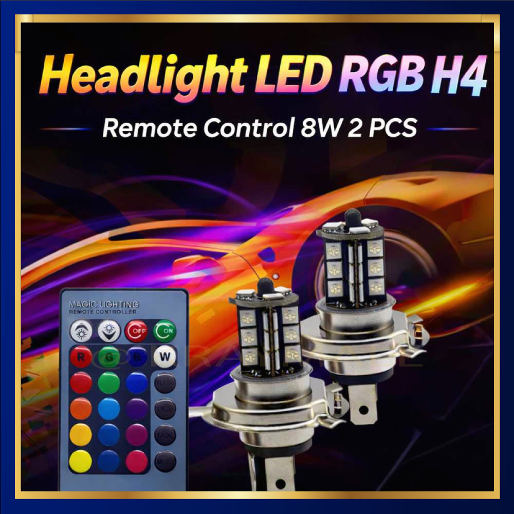 ไฟหน้ารถ LED RGBW H4 รีโมทคอนโทรล 8W 2 ชิ้น - V6