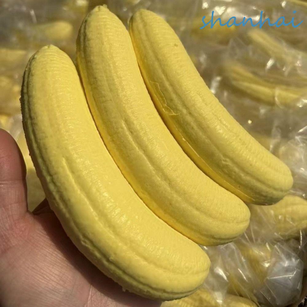 SHANHAI Sensory Fidget Ball, Hand Relax Kawaii Soft Banana Squishy ของเล่น,ของขวัญเด็ก PU วัสดุจําลองช้า Rising กล้วยสีเหลือง Fidget ความวิตกกังวล ADHD