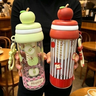 COD ขวดน้ำเด็กไปโรงเรียน แก้วใส่น้ำ 500ml แก้วน้ำกับหลอด พร้อมสายสะพาย ขวดน้ำ ลายการ์ตูน