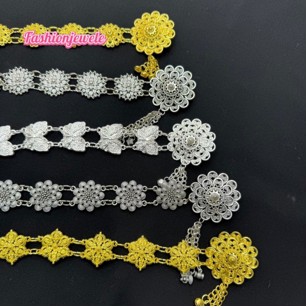 Fashion Jewele เข็มขัดเงินโบราณพร้อมหัว สวมใส่ประดับชุดไทย มาพร้อมหัวหลากหลายแบบ ปรับได้ตามขนาดเอว