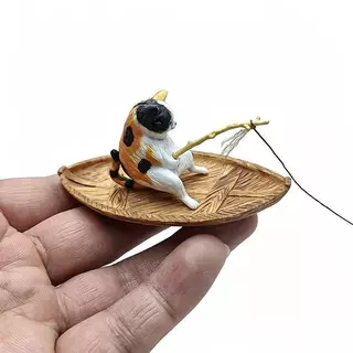 [H&K] Characterful Aquarium Setup พร้อมตกแต่ง 1 ชิ้นเรซิ่นแมวตกปลาเรือเครื่องประดับสําหรับถังปลา {th}