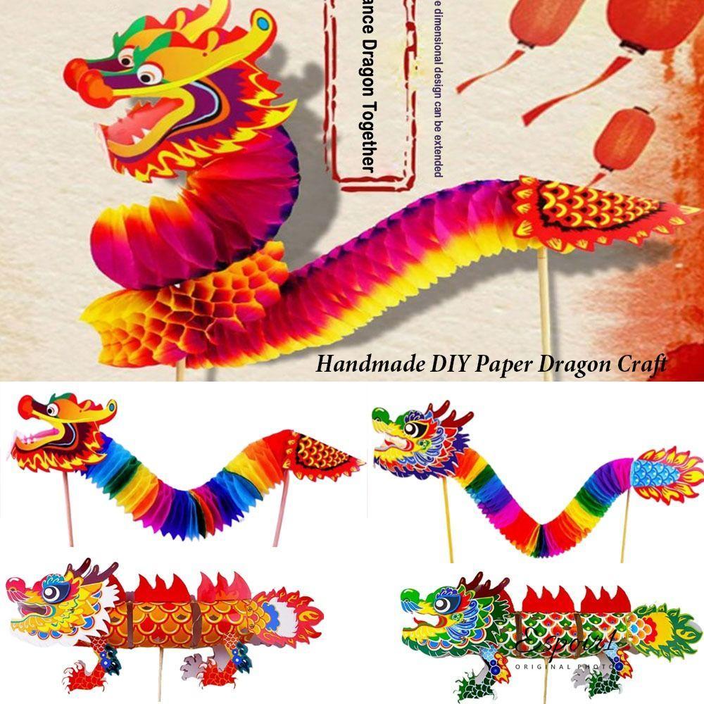 ESPOIR1 Dragon Craft, DIY Chinese Year DIY Dragon Decor, ของเล่นเด็กกระดาษสามมิติดึงดอกไม้