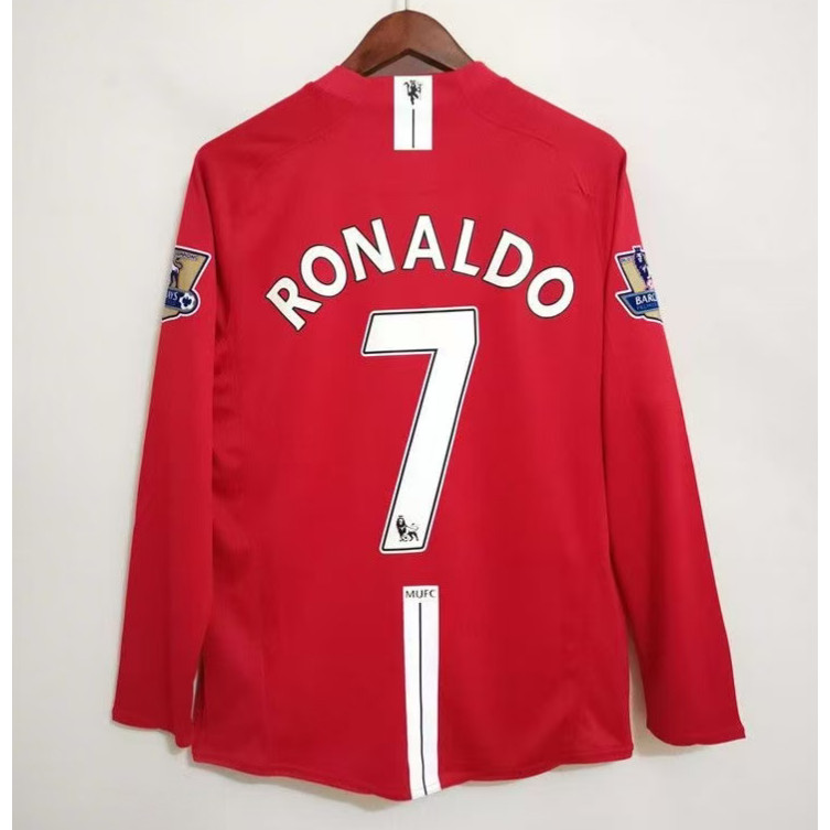 2007/08 Manchester United แขนยาวคุณภาพสูง Home Retro Soccer Jersey เสื้อยืดที่กําหนดเองเสื้อฟุตบอล RONALDO ROONEY