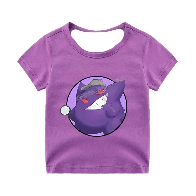 Pokemon ผ้าฝ้ายเสื้อยืด Pikachu Psyduck Squirtle Charmander Eevee Kawaii การ์ตูน Tee เสื้อครอบครัวเส
