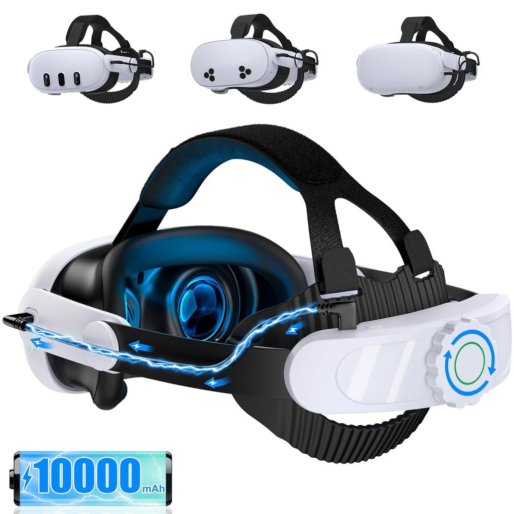 VR Head Strap ใช้งานร่วมกับ Meta Quest 3/3S/2, ปรับ Elite Strap เปลี่ยนแบตเตอรี่ชาร์จ 10000mAh สําหร