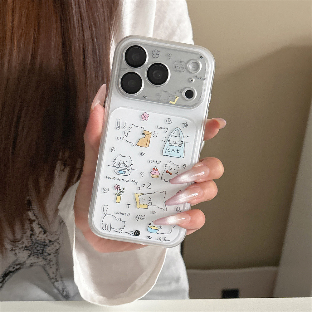 แมวน่ารักเคสโทรศัพท์สําหรับIPhone 16Pro Maxสาว 17Pro Max 15Pro Max 17 การ์ตูน 2-in-1 precision Holeเ