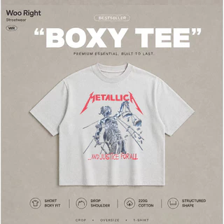 COD จัดส่งตลอด 24 ชั่วโมง Woo Right Boxy crop tee เสื้อยืดผู้ชาย Boxy Cropped T-Shirt METALLICA พร้