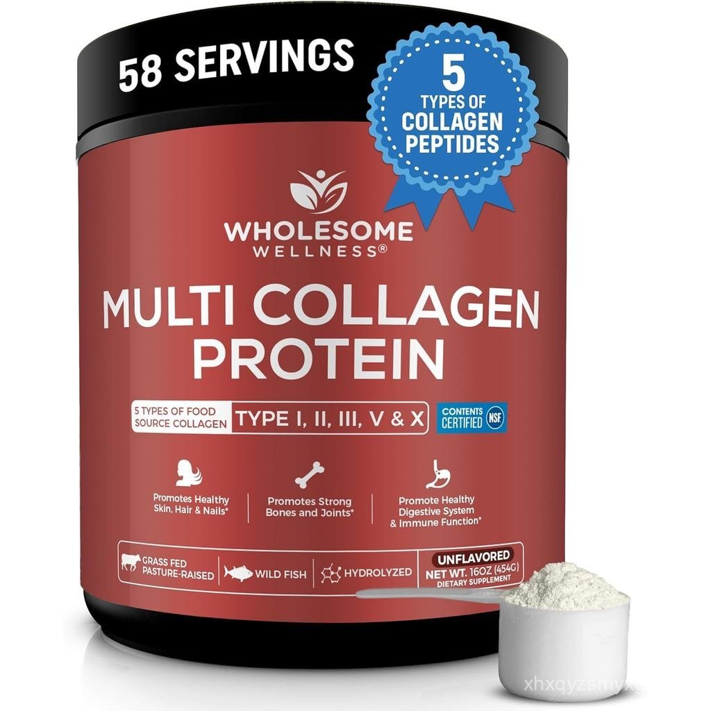 Wholesome Wellness Premium Multi Collagen Peptides โปรตีนผงสําหรับผู้หญิงและผู้ชาย, 5 ชนิดของคอลลาเจ