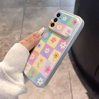 INS เคสไอโฟน for Samsung A07 A17 A56 A55 A54 A36 A16 A05S S23 S24 S25Ultra S25FE ดอกไม้หลากสี หรูหรา วัสดุหนังแกะผสม