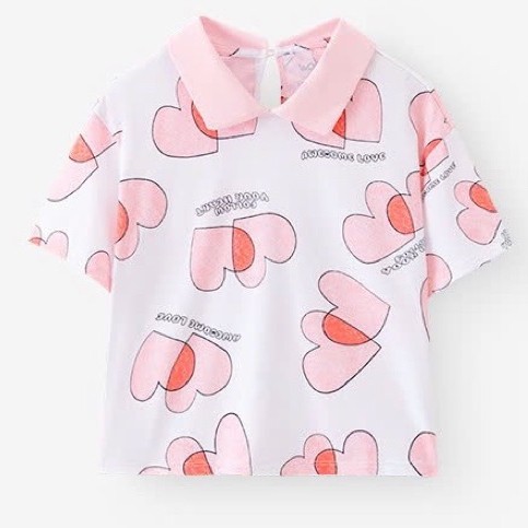 เสื้อยืดไร้คอปกเด็กผู้หญิงผ้าฝ้ายน่ารัก GPS25S001R - WooKids
