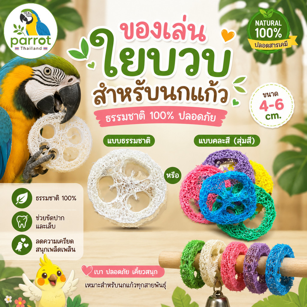 parrot.thailand ใยบวบแทะเล่น 4-6cm ของเล่นนกแก้ว หนูแฮมสเตอร์ กระต่าย ธรรมชาติ 100% ปลอดภัย