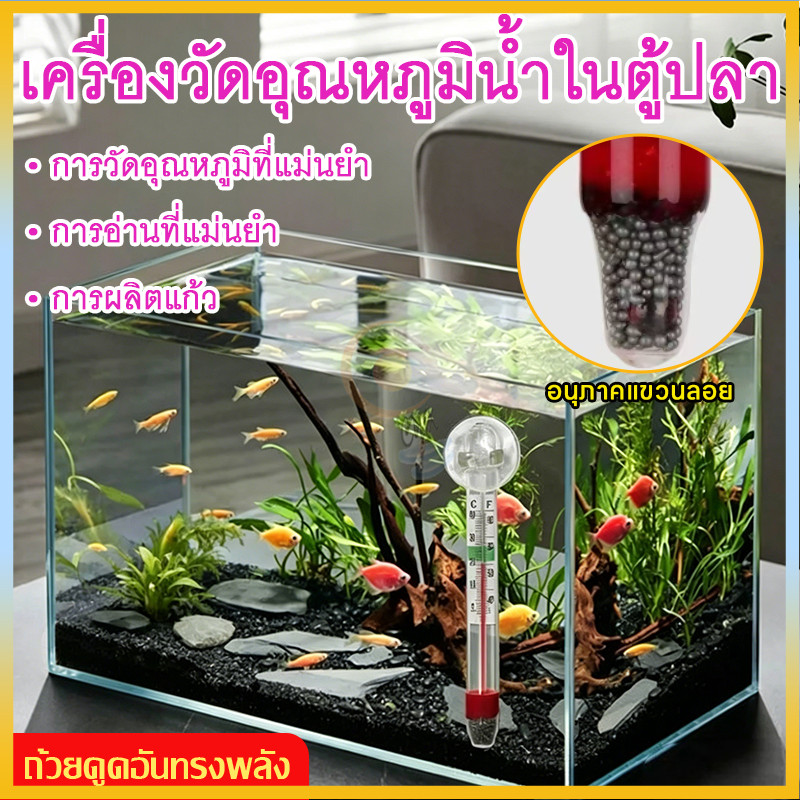 เทอร์โมมิเตอร์แก้วพร้อมถ้วยดูด อุณหภูมิถ้วยดูดตู้ปลา วัดอุณหภูมิน้ำแม่นยำ ตู้เต่า น้ำจืดน้ำเค็มใช้ได้ทั้งหมด