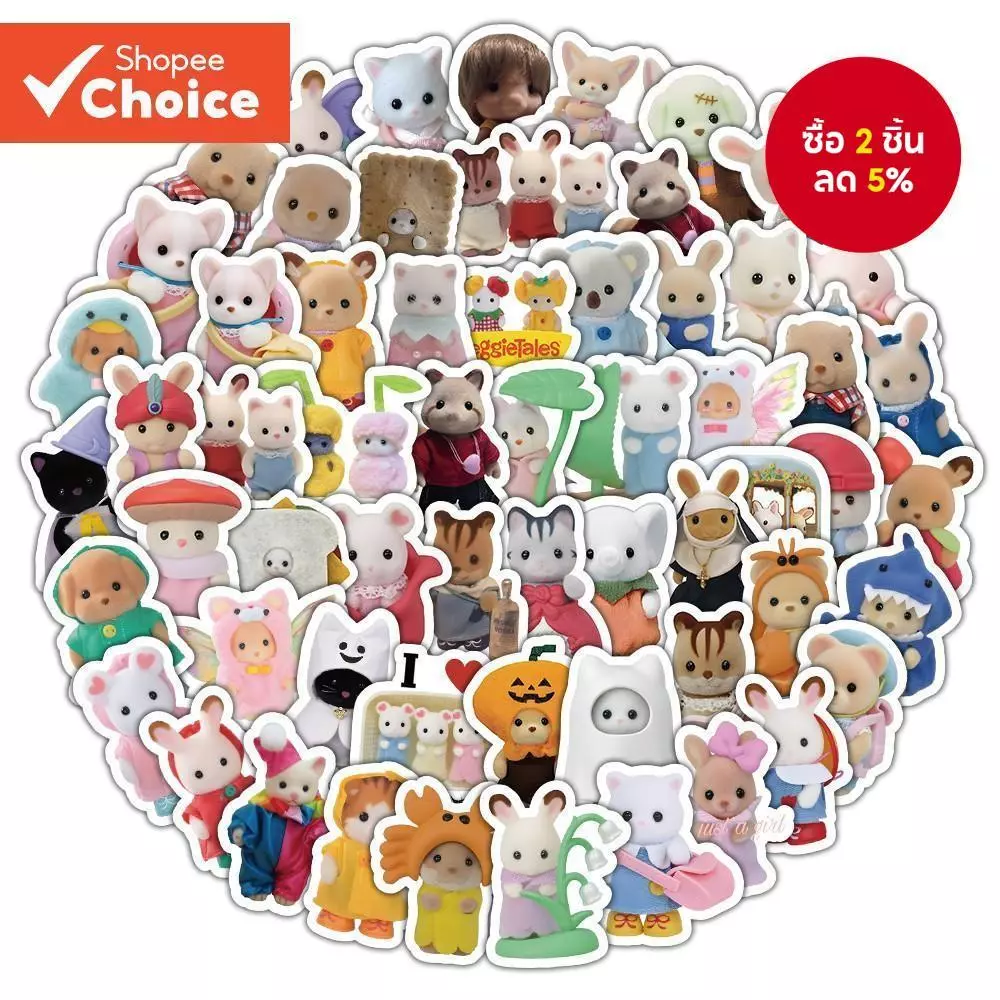 Calico Critters สติกเกอร์ 104PCS สติกเกอร์กันน้ําไวนิล Decals การ์ตูนน่ารักสําหรับหมวกกันน็อคจักรยานดินสอ