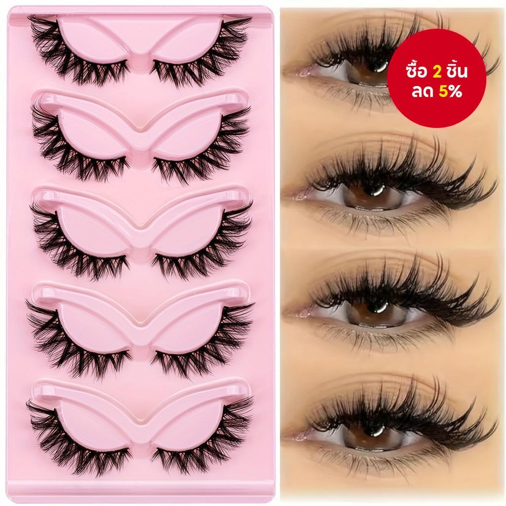 5 คู่ Cat Eye Lashes Fluffy Faux Mink Cross ขนตาธรรมชาติ