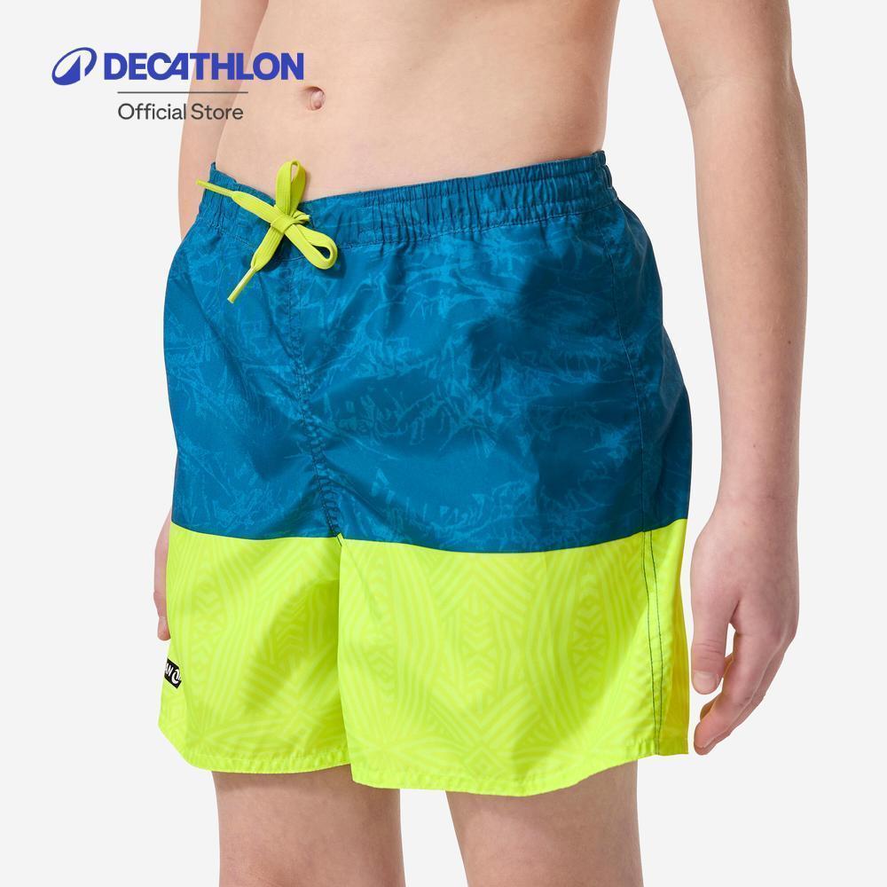 Decathlon Boys’ Surfing Swim Shorts With Pockets กางเกงโต้คลื่นเด็กผู้ชายขาสั้นมีกระเป๋า รุ่น 100 Stories - Blue/Yellow