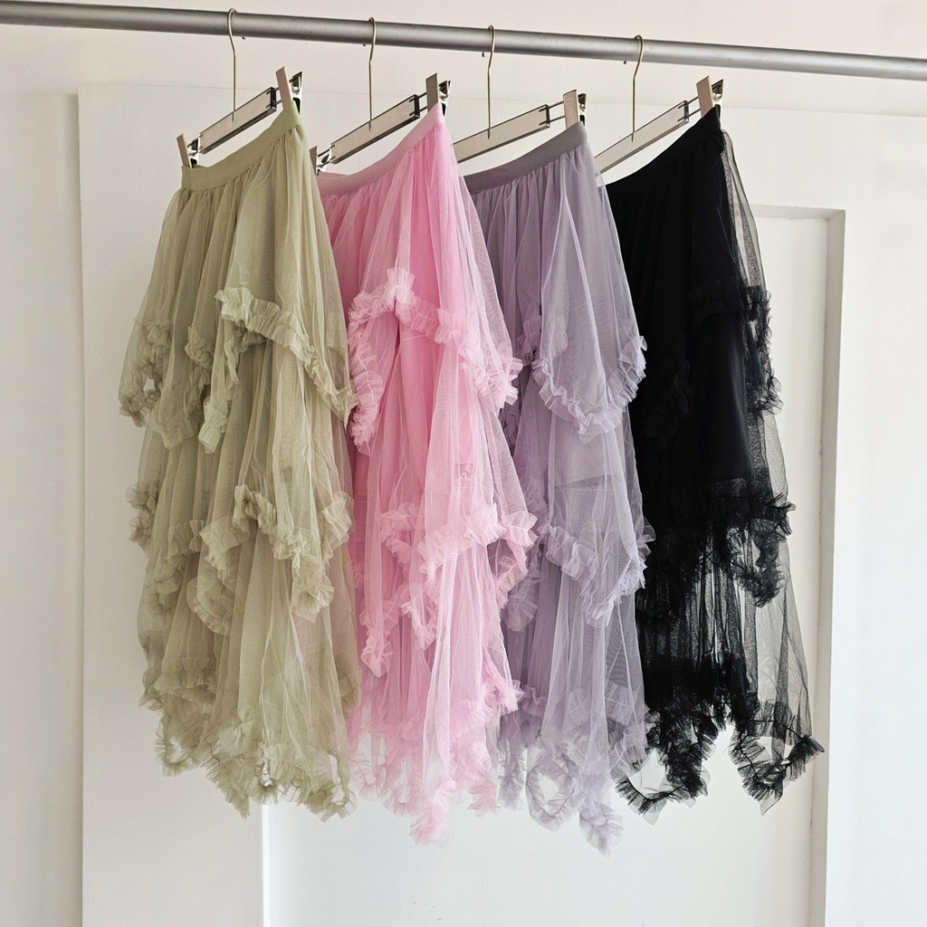 Vacation Layered French Gentle Style Gauze Cake Skirt Irregular Ruffled Layered Skirt