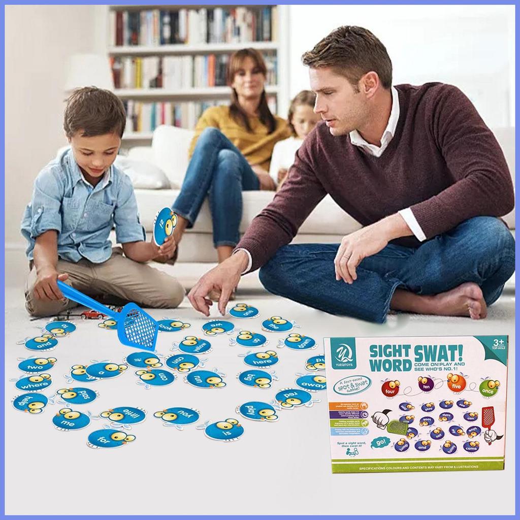 Sight Word Game Word Cards with Fly Swatters ของเล่นเพื่อการศึกษาเกมสมองสําหรับเด็กอายุ 5 ปีขึ้นไป H