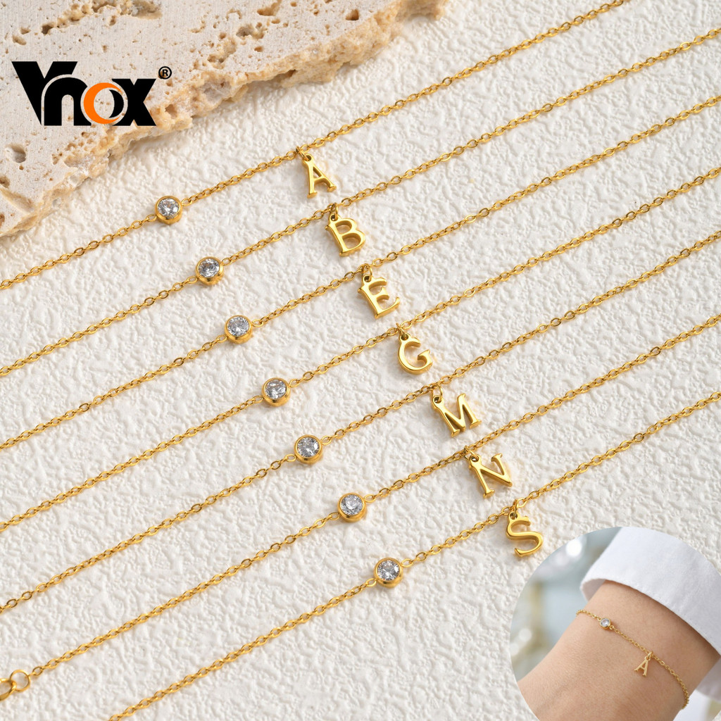 Vnox سوار بحرف وزركون مطلي ذهب 18 قيراط