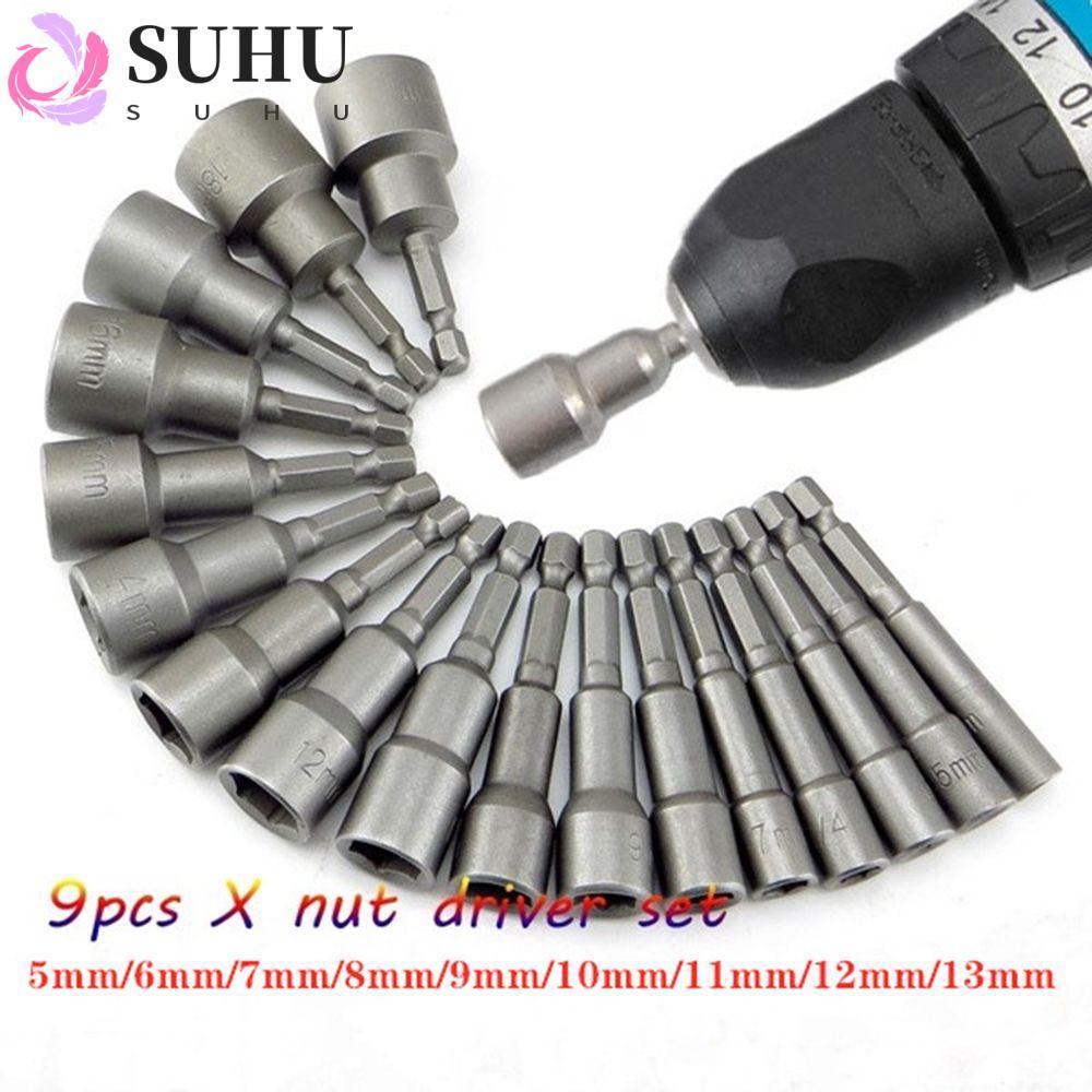 SUHU 9 ชิ้น/เซ็ตหัวฉีด Nut Bits ชุดไดร์เวอร์ซ็อกเก็ต Bits เครื่องมือชุดไดร์เวอร์