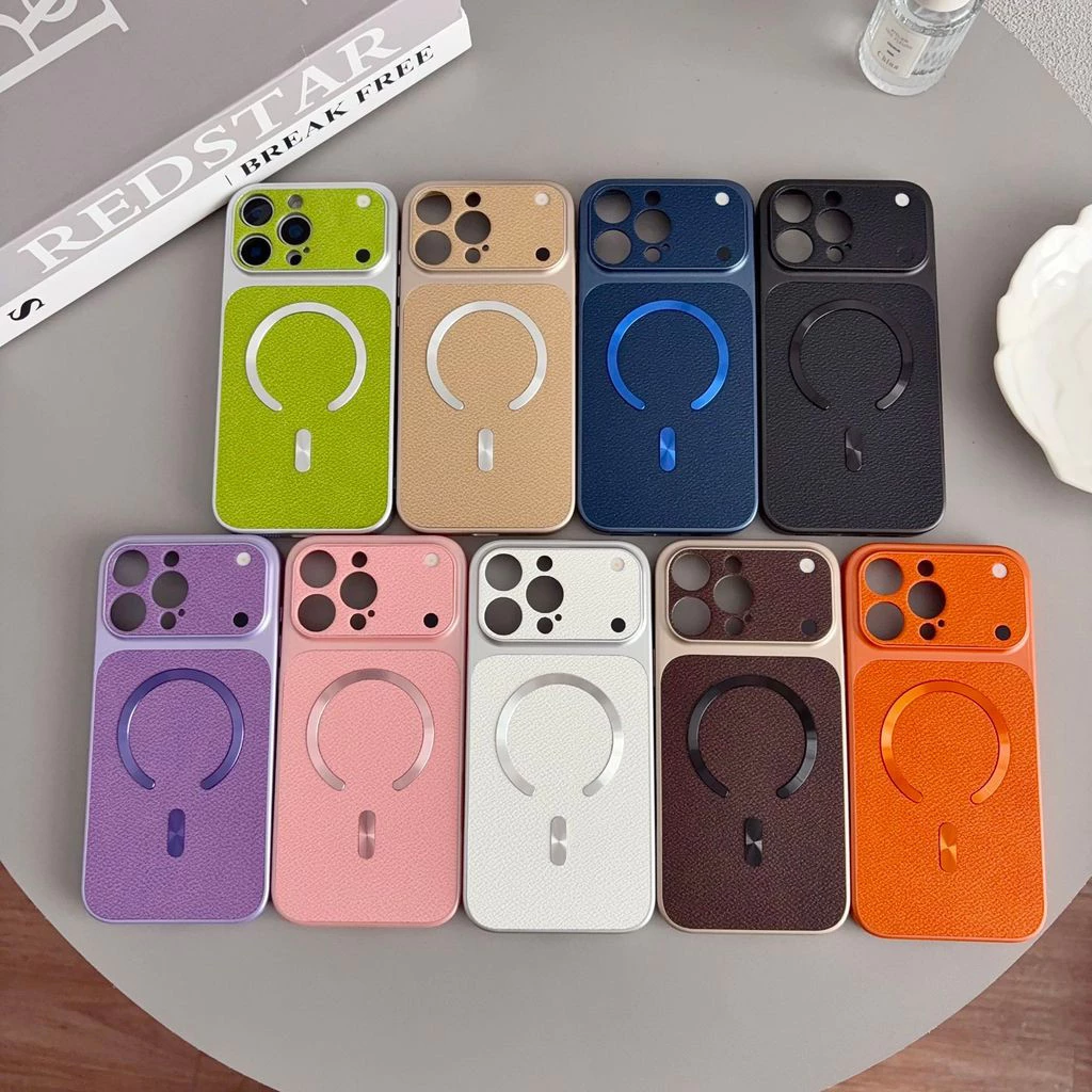 เคสโทรศัพท์มือถือ For iPhone 13 11 17 14 15 16 12 Pro Max 17 Pro Max เคสโทรศัพท์แม่เหล็ก เคสแม่เหล็กลายผิวลิ้นจี่หลากสี