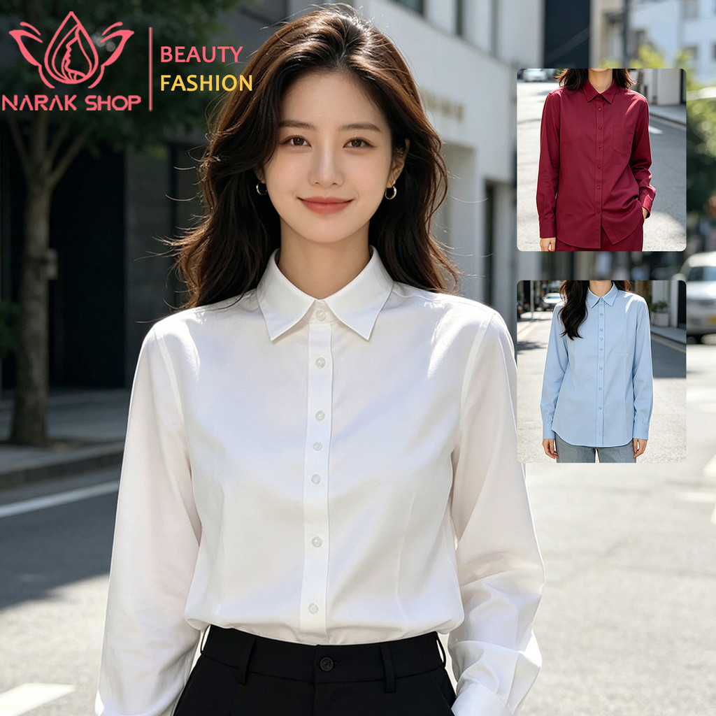 เสื้อเชิ้ตผู้หญิงแขนยาวสีพื้น ทรงปล่อย ใส่เป็นเสื้อคลุมตัวนอกเก๋ๆ