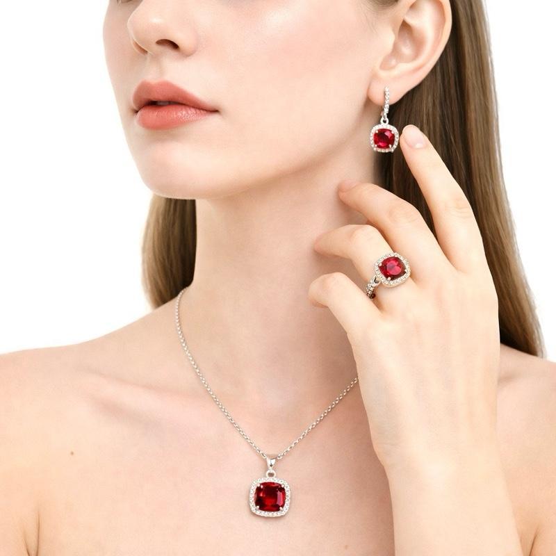 CEO Premium VALERA Set แหวนต่างหูสร้อยคอหินเพทายหรูหราและสง่างาม