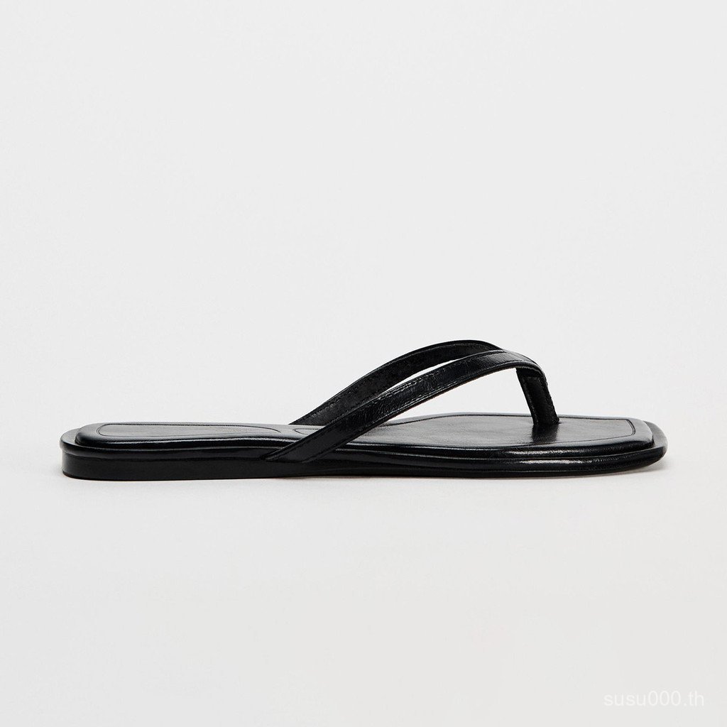 ZARAฤดูร้อนสไตล์ใหม่เกาหลีรุ่น Simple Flip-Flops รองเท้าแตะสแควร์ผู้หญิงสวมใส่ด้านนอกแบนรองเท้าแตะชายหาดกันลื่น
