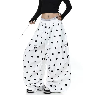 อเมริกัน Polka Dot Cherry พิมพ์สีชมพู Paratrooper กางเกงผู้หญิงกางเกงขากว้างหลวมผู้ชาย