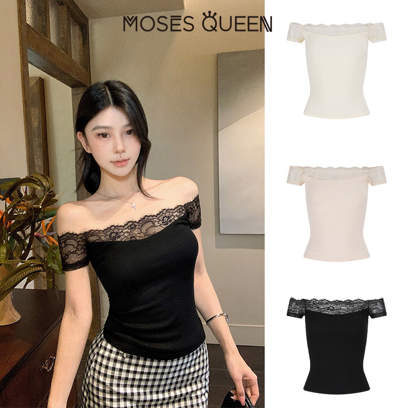 < MOSESQUEEN > เสื้อตัวเต็มตัวที่ประดับด้วยลายลูกไม้และปักอย่างงดงาม พร้อมคอเปิดเผยให้เห็นส่วนบน #63706