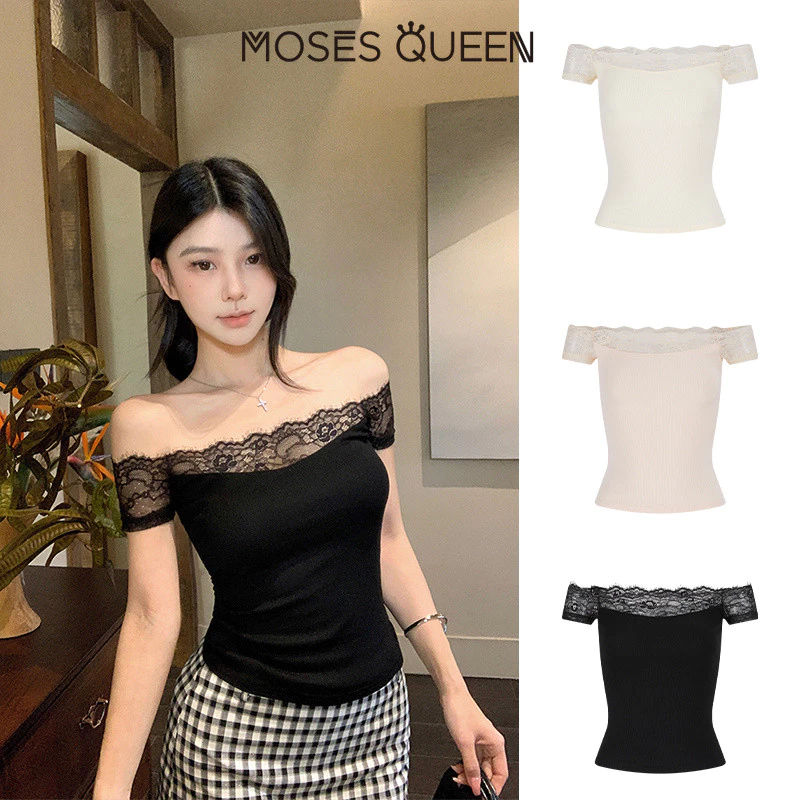 < MOSESQUEEN > เสื้อตัวเต็มตัวที่ประดับด้วยลายลูกไม้และปักอย่างงดงาม พร้อมคอเปิดเผยให้เห็นส่วนบน #63706