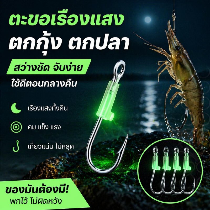 ตะขอเกี่ยวปลา ตะขอตกกุ้ง เรืองแสง เบ็ดสามเหลี่ยม กันปลาหลุด เหล็กชุบ ทะเล น้ำจืด 5 10 ชิ้น