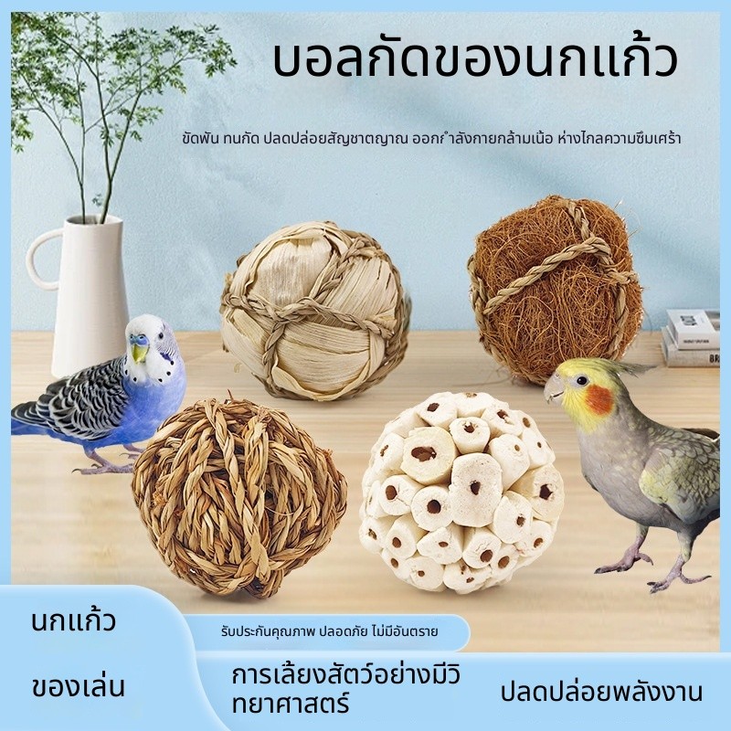 🐹🐰🌿 ลูกบอลหญ้าสานธรรมชาติ ของเล่นแทะลับฟัน สำหรับแฮมสเตอร์ กระต่าย ชินชิลล่า นกแก้ว