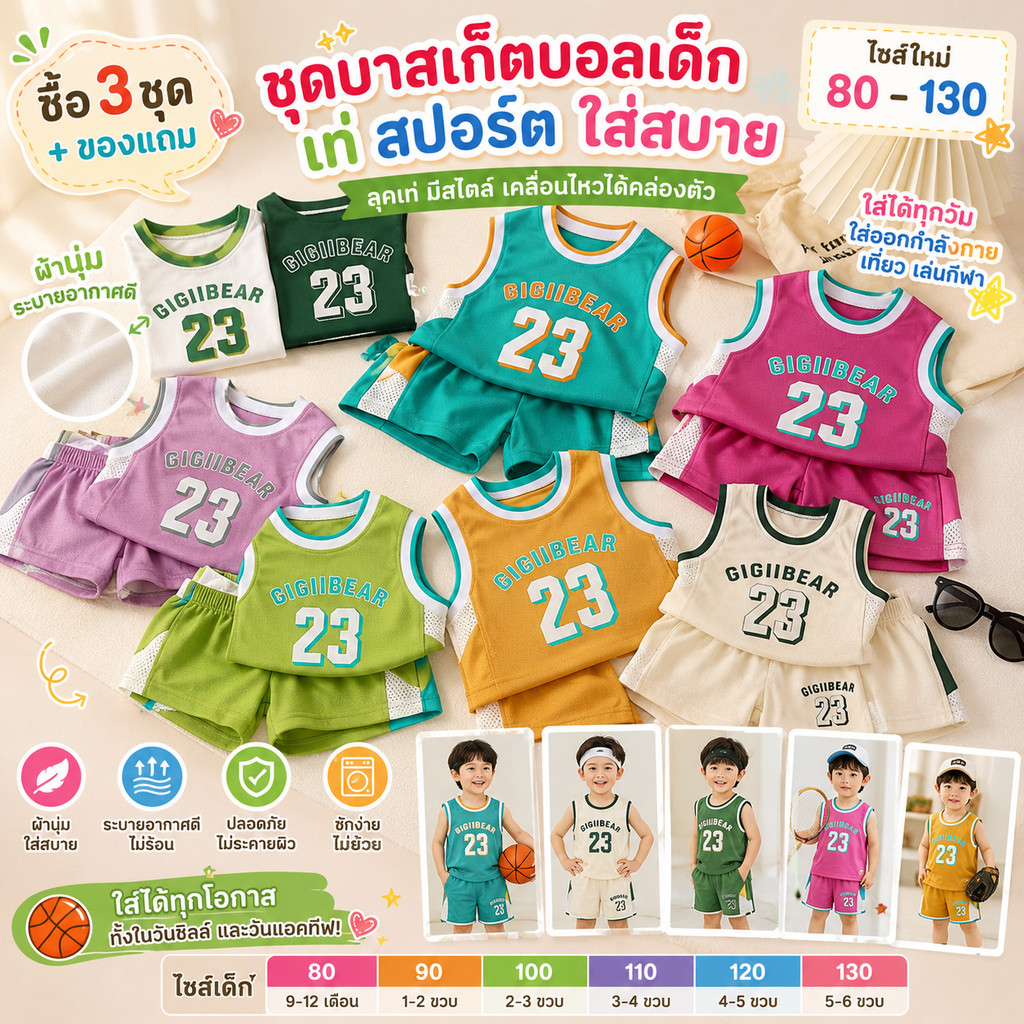 ชุดกีฬาเด็กแขนกุดสไตล์บอล แห้งเร็วและสวมใส่ง่าย