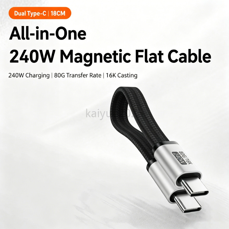 สายดาต้าแม่เหล็ก Type-C ชาร์จเร็ว PD240W ถ่ายโอนข้อมูล 80Gb สะดวกและจัดเก็บง่าย สายสั้น เข้ากันได้กับฮาร์ดไดรฟ์ Thunderbolt 5