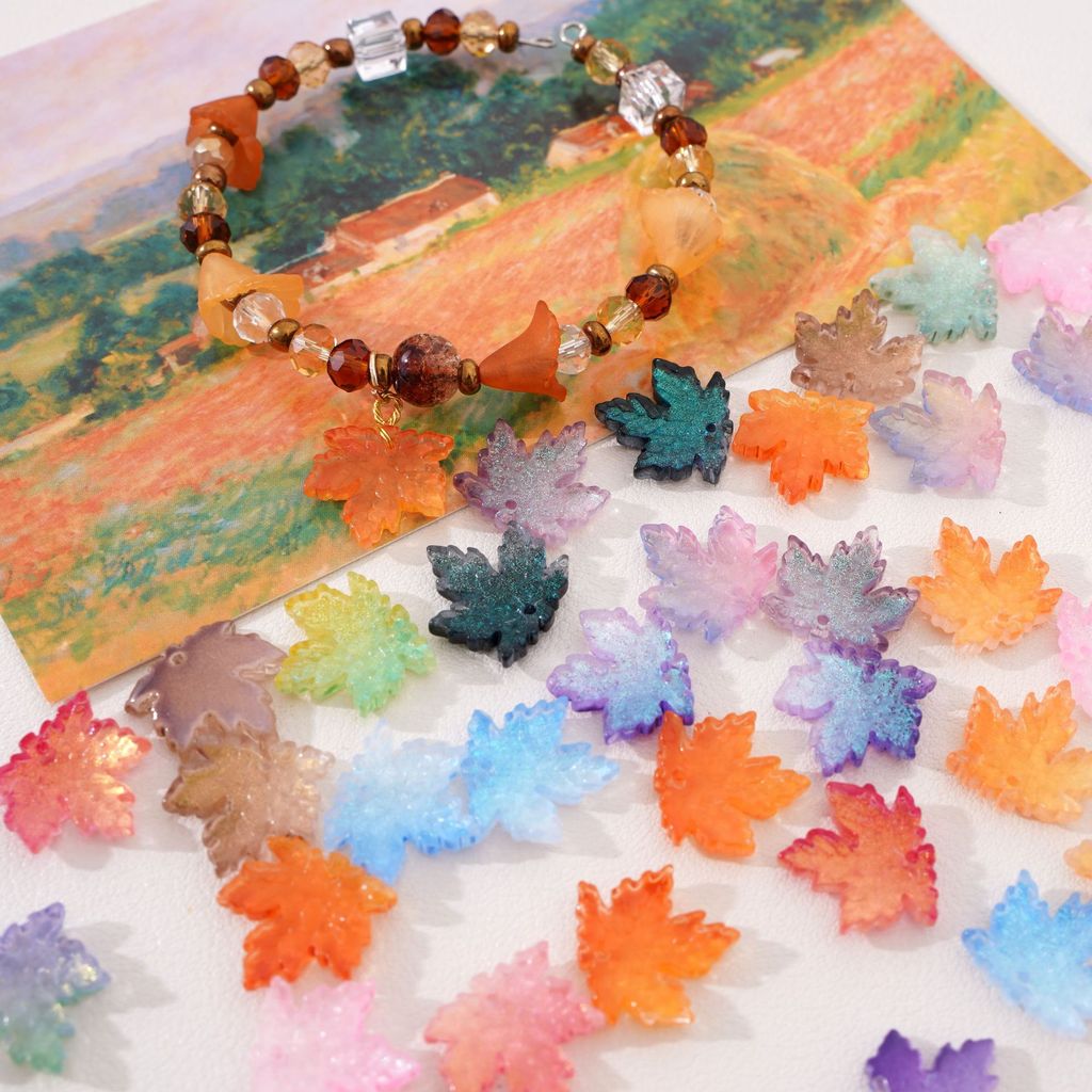 โบราณ Gilt แก้ว Maple Leaf Handmade diy สร้อยข้อมือลูกปัดลูกปัดลูกปัดลูกปัดสร้อยข้อมือสร้อยคอวัสดุแพ