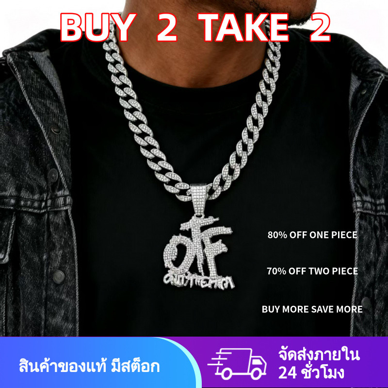【ฟรีค่าจัดส่ง】หรูหราสไตล์ฮิปฮอปเพชรเต็ม OTF ตัวอักษรโลหะผสมไนท์คลับดิสโก้เย็นสร้อยคอจี้ Unisex