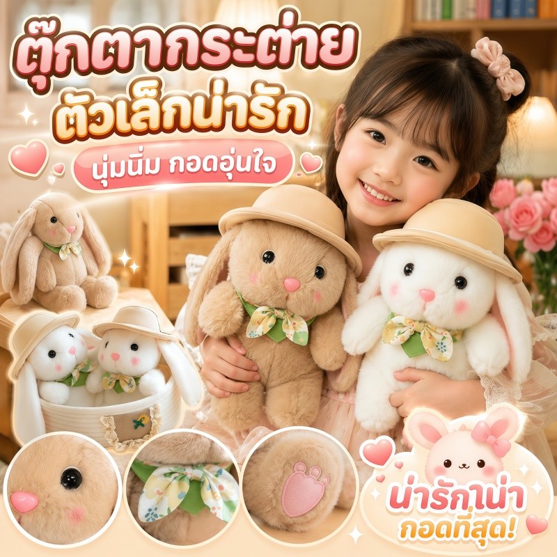 พร้อมส่ง ตุ๊กตากระต่าย ตุ๊กตากระต่ายตัวเล็ก 23CM ใส่หมวก หูยาว นุ่มนิ่มและน่ารัก ของขวัญสำเด็ก