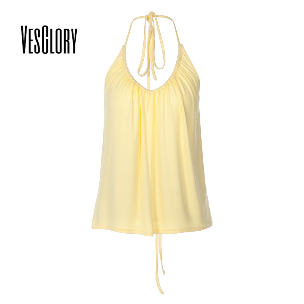 VesGlory ผู้หญิง 2026 สีทึบ Halter Backless เสื้อกล้ามแขนกุดแฟชั่นใหม่ทุกวันวิทยาลัย Y2k