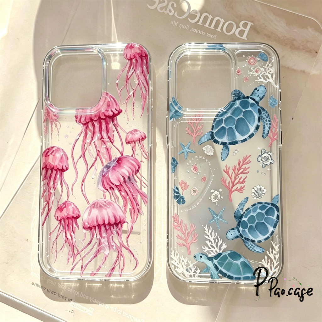 เคสใส ลายแมงกะพรุนหอยดาวเต่า ทะเลน่ารัก สไตล์ฮิต สำหรับ IPhone 17 16 13 Air 14 11 15 12 Pro Max 15 8 7 16 Plus XR X