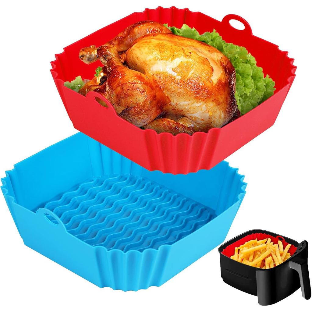 ซิลิโคนสแควร์ Air Fryer Liners นํากลับมาใช้ใหม่ Non Stick Air Fryer หม้อตะกร้าใส่สําหรับ 4 ถึง 7 QT 