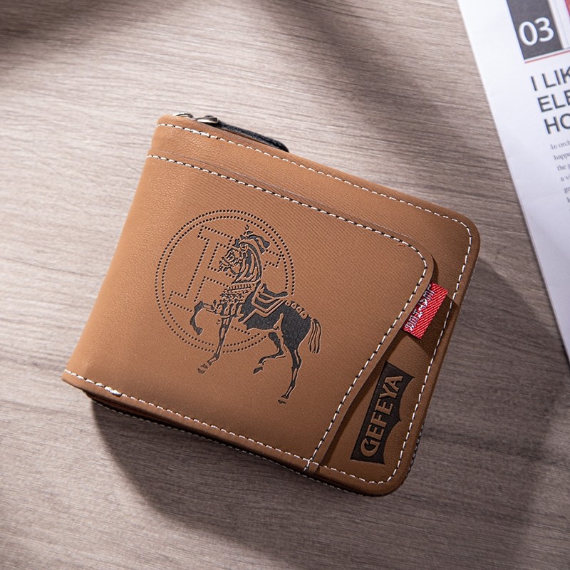 กระเป๋าสตางค์ผู้ชาย Vintage Warhorse นูนกระเป๋าสตางค์ซิปสั้น Multi-Card ธุรกิจ Casual คลิปเงินสําหรับชาย