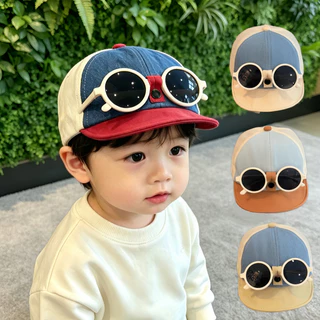 หมวกเบสบอลเด็ก มีแว่นตา น่ารักมาก ป้องกันแสงแดด ปรับขนาดได้ หมวกเด็ก