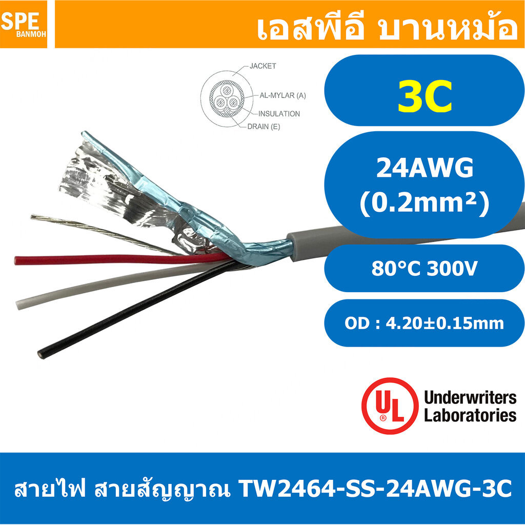 [ 5 เมตร ] TW-2464SS-24AWG-03C สายมัลติคอร์ 3 คอร์ ขนาด 24AWG 3C x 24AWG UL2464 300V 80°C AWG24 เบอร