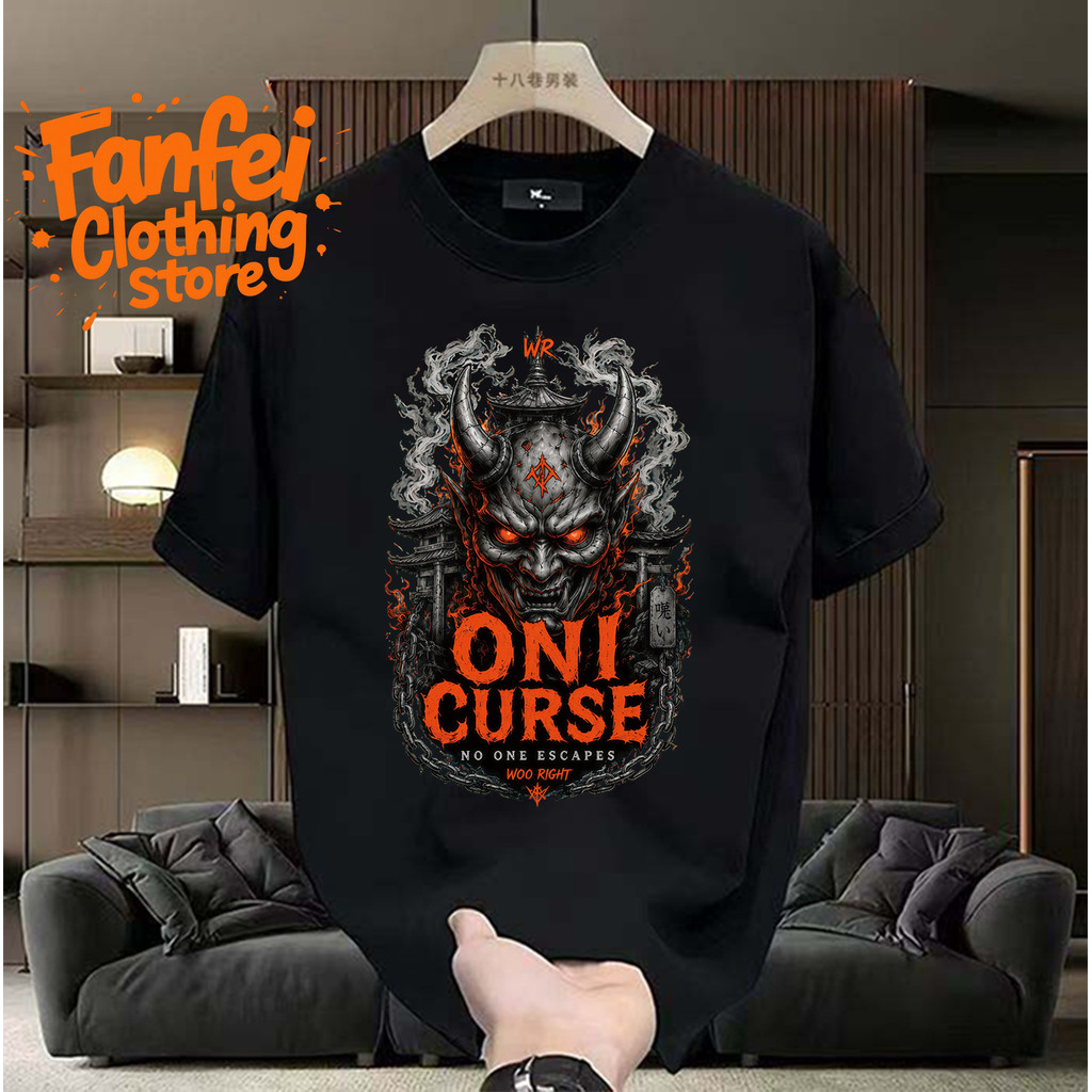 COD จัดส่งตลอด 24 ชั่วโมง Fanfei เสื้อยืดผู้ชาย ONI CURSE WR ลายปีศาจแนวโกธิค ไซเบอร์พังค์ เสื้อยืดฟ